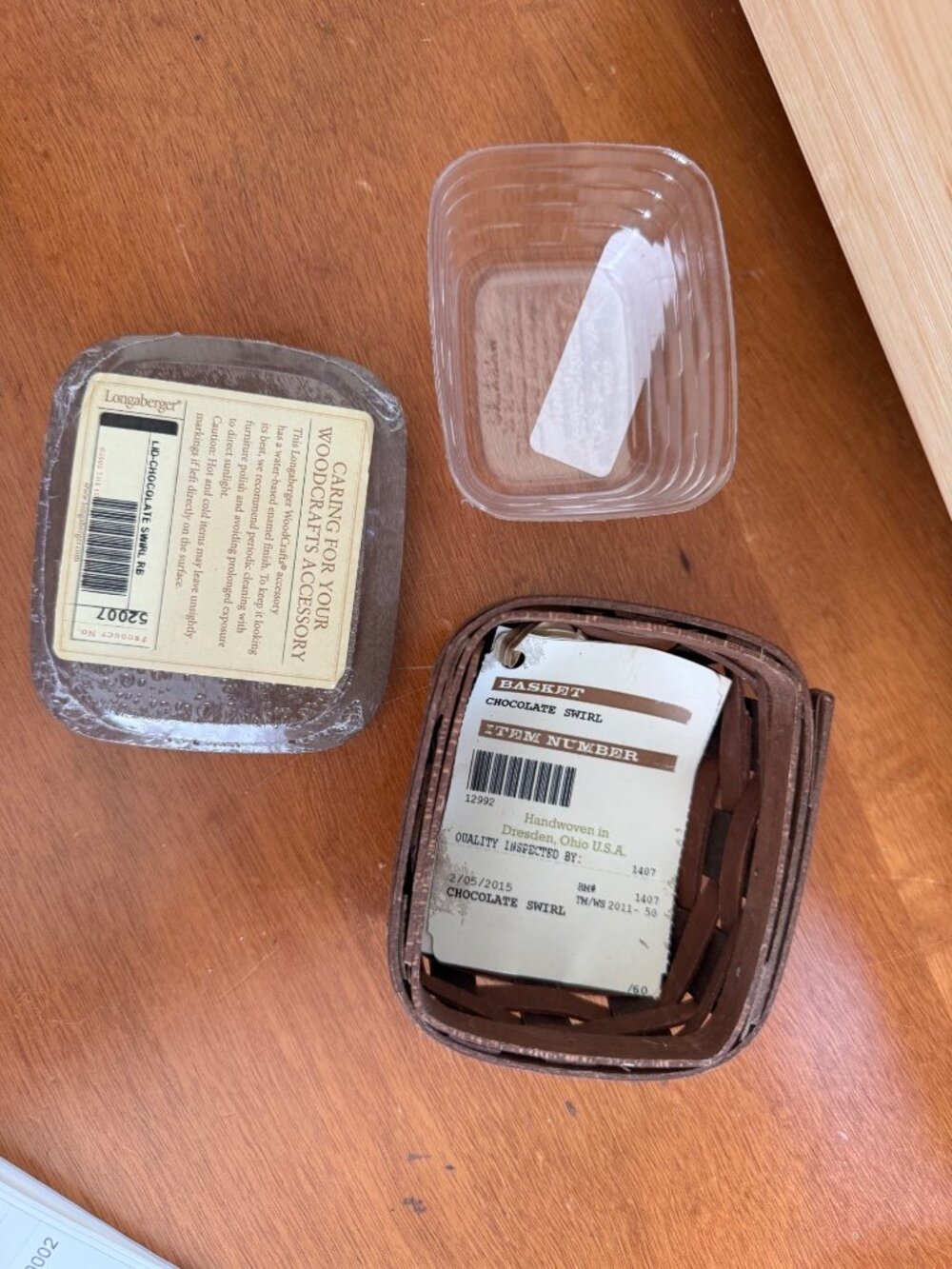 Longaberger Chocolate Swirl Handmade Basket Lid Plastic Insert Set 3 Piece 2015 - Picture 4 of 11